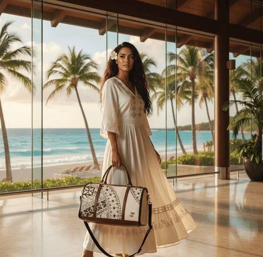 ALOFA Travel Bag – Black & Floral | Samoan - Inspired Foldable PU Leather Weekender Bag - Nesian Kulture