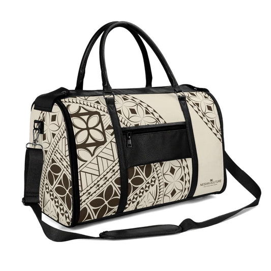 ALOFA Travel Bag – Black & Floral | Samoan - Inspired Foldable PU Leather Weekender Bag - Nesian Kulture