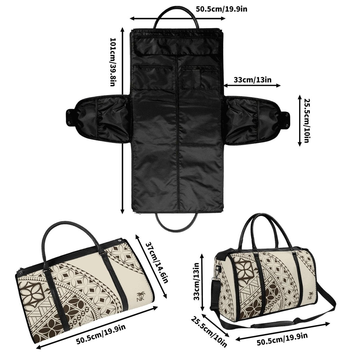 ALOFA Travel Bag – Black & Floral | Samoan - Inspired Foldable PU Leather Weekender Bag - Nesian Kulture