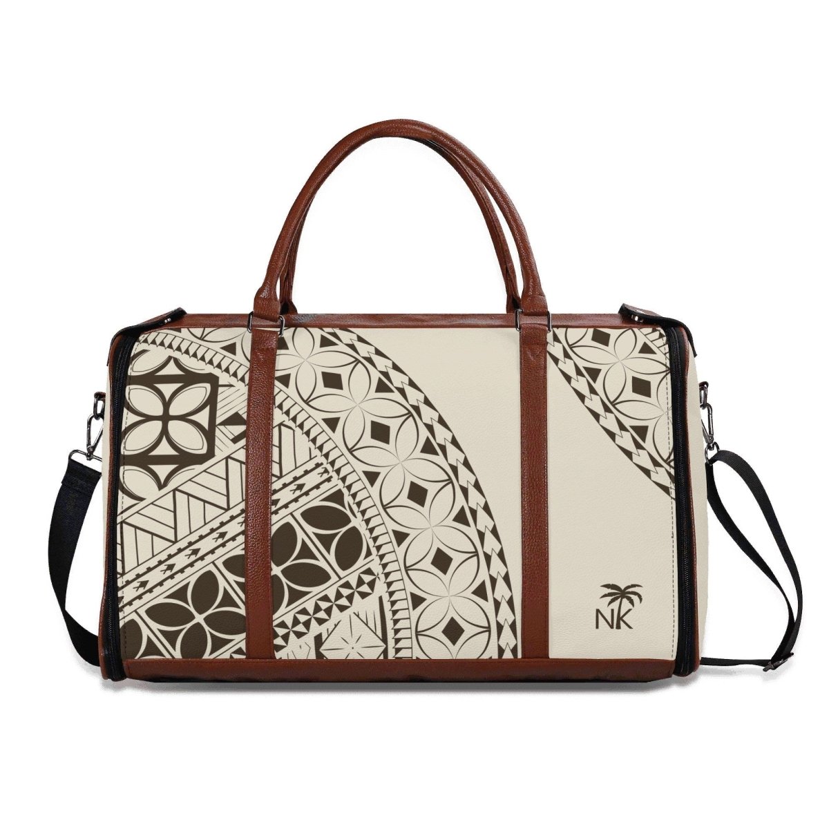ALOFA Travel Bag – Black & Floral | Samoan - Inspired Foldable PU Leather Weekender Bag - Nesian Kulture