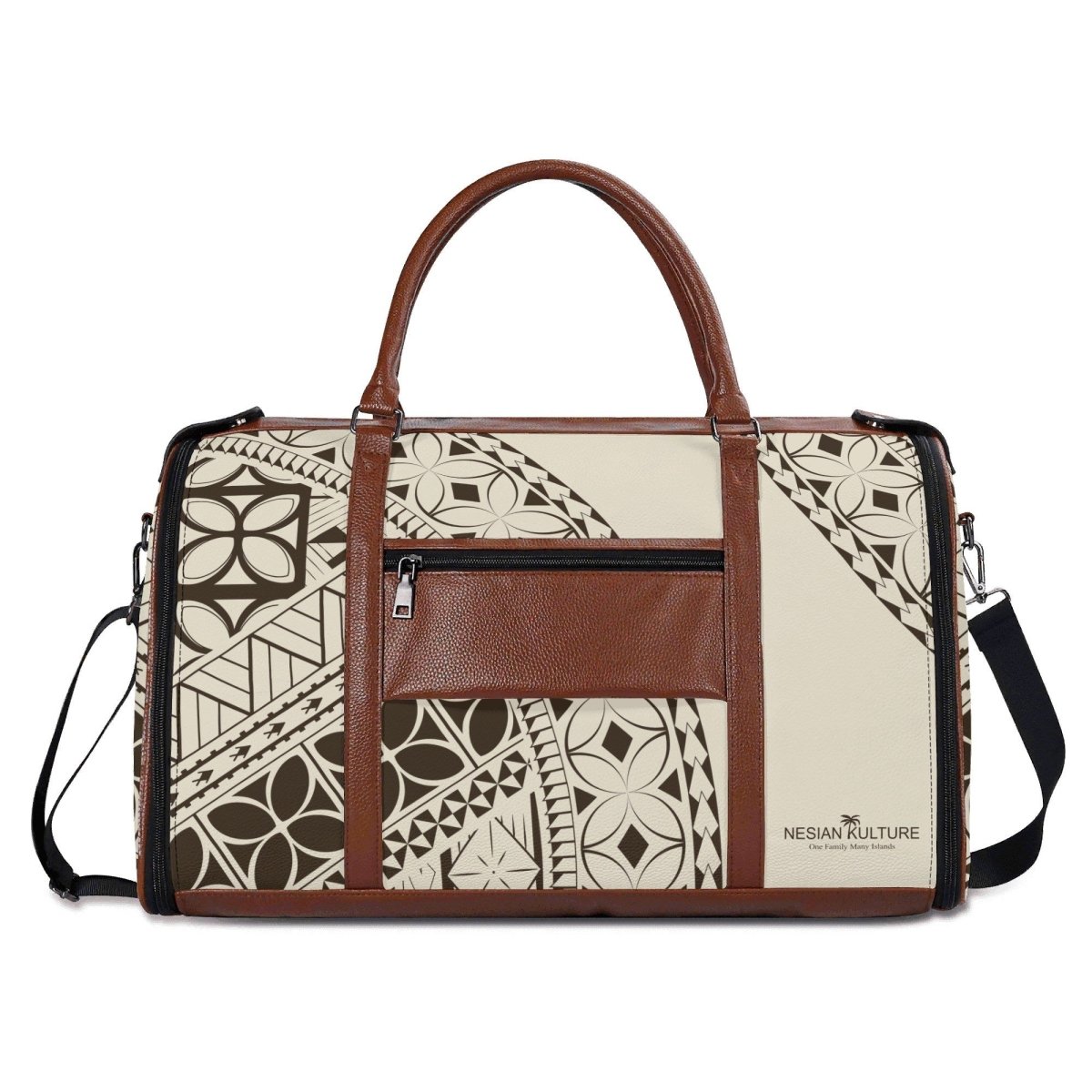 ALOFA Travel Bag – Black & Floral | Samoan - Inspired Foldable PU Leather Weekender Bag - Nesian Kulture