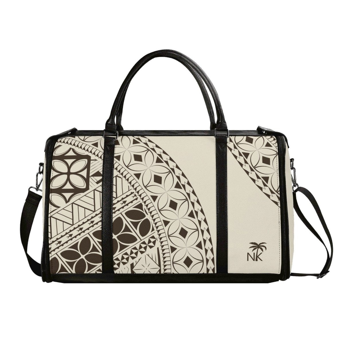 ALOFA Travel Bag – Black & Floral | Samoan - Inspired Foldable PU Leather Weekender Bag - Nesian Kulture